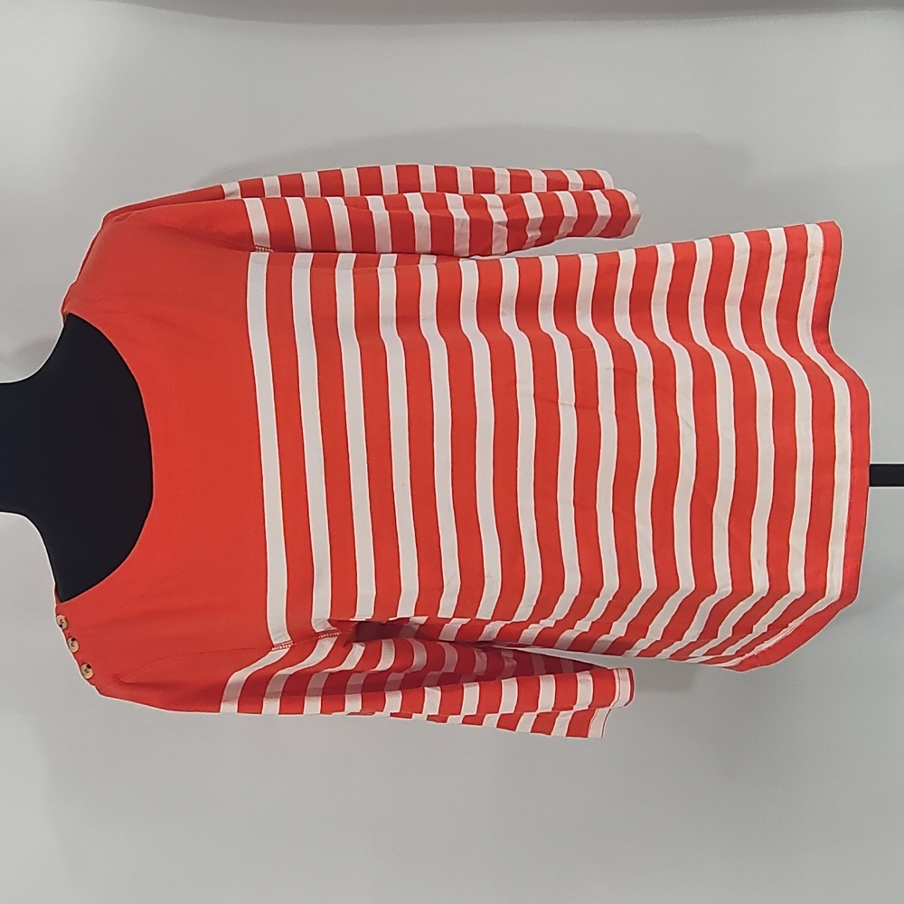Striped Red and White Boatneck Top with Shoulder Buttons